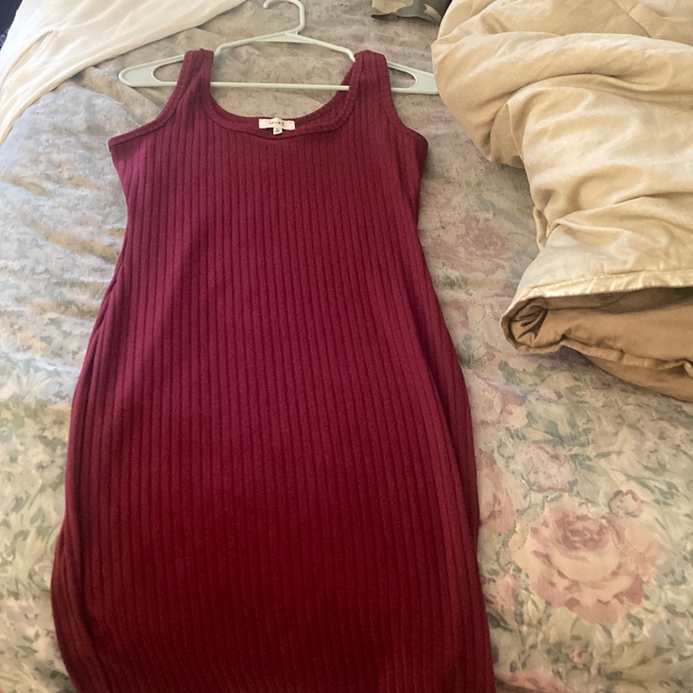 The dress is burgundy